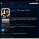 Persona 4 Dancing All Night - PS VITA (AU PS Store) $32.95 (40% off)