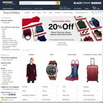 Black Friday Week 20% off Selected Clothing, Shoes, Jewelry, Watches & More Sold by Amazon.com @ Amazon
