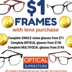 $1 Frames with Lens Purchase @ Optical Superstore Sunnybank Hills QLD (Complete SV from $71, Complete MF from $145)