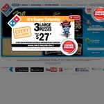 Domino's 3 Large Value or Traditional Pizzas Delivered for $27. Saturdays Only