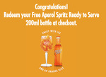 Claim a Free 200ml Bottle of Ready to Serve Aperol Spritz at Selected BWS Stores @ Aperol Spritz