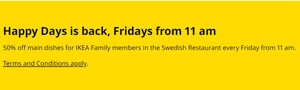 Half Price Main Dishes for IKEA Family Members Every Friday from 11am to Close @ Participating IKEA Stores