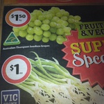 Australian Thompson Seedless Grapes $1.50 Per Kg @ Coles Vic until 27th March