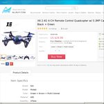 X6 2.4g 4-CH Remote Control Quadcopter w/ 0.3MP Camera / Light US $29.99 Shipped @ Allbuy