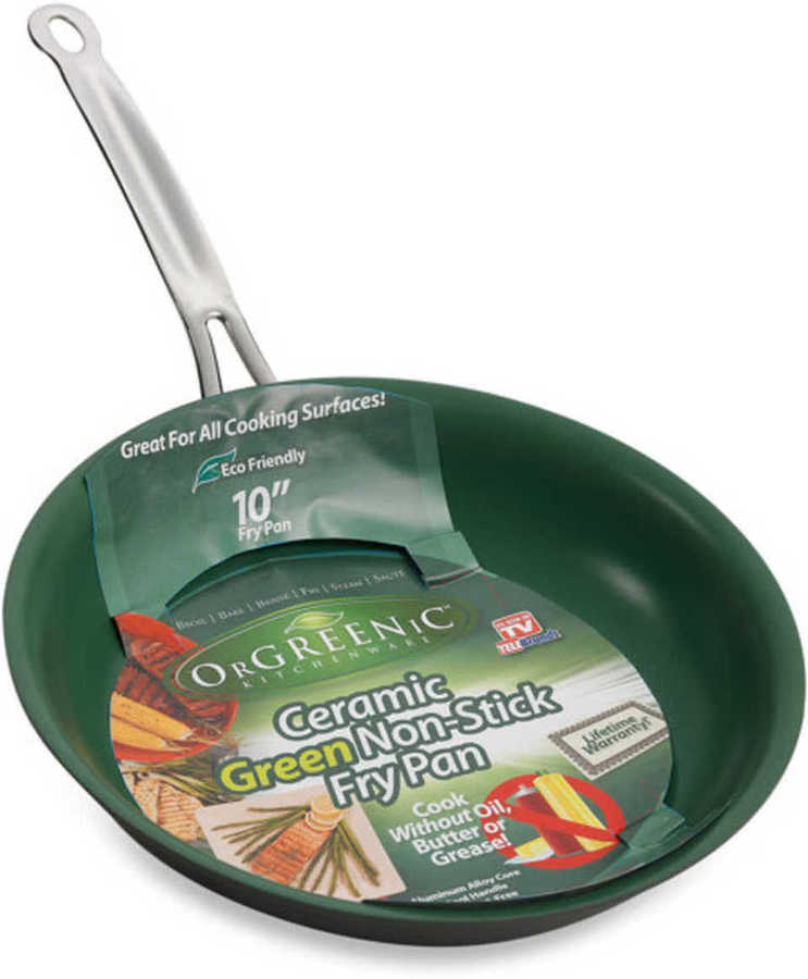 OrGREENic Ceramic Green Non-Stick Frying Pan, Cook Without Oil or Butter,  10 Fry Pan, As Seen on TV