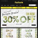 Factorie 30% off Online Today Only