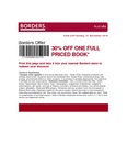 30% off one full price book at Borders Australia coupon - valid until Sunday 21st November 2010