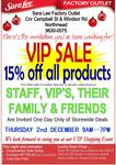 Sara Lee Factory Outlet Northmead VIP Sale