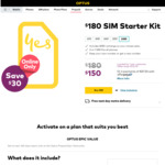 Optus $180 SIM Starter Kit (60GB, Unlimited Talk & Text, 365 Days) - $150 @ Optus