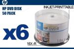 6 SPINDLES of HP 50-PACK 4.7GB BLANK DVD-R DISCS (300 PCS), 16x SPEED, INKJET PRINTABLE SURFACE