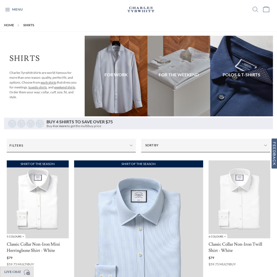 CT Shirts 3 for $99 + $19.95 Delivery @ Charles Tyrwhitt - OzBargain