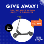 Win an Electric Kicks Apollo Ghost V2 E-Scooter​ Worth $2,499 from Melbourne Bike Show