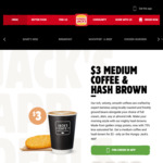 $3 Medium Coffee and Hash Brown @ Hungry Jack's (App Required)
