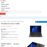 Lenovo ThinkPad E15 Gen 4 15.6" Laptop: AMD Ryzen 5 5625U, 16GB RAM, 512GB SSD, Windows 11 Home $888 Delivered @ Lenovo