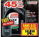Castrol GTX 20W-50, 5L With FREE Repco Filter $14.99 @ Repco