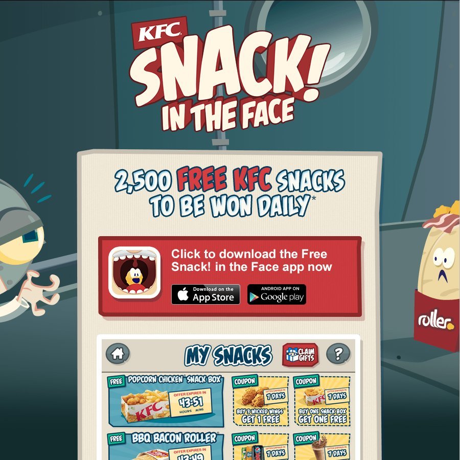 kfc snack in the face phone application 2 500 free kfc snacks to
