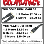 HDMI Cables - 1.5m $2.00 & $2.50, 5m $4.00 & $5.00 and 15m $20 (Pickup) + Other Items -15th Oct @ The Cable Connection (VIC) 