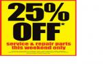 Repco VIP Advance notice: 25% off Service Parts, this weekend only!