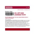 30% off kids licensed toys at Borders Australia coupon - valid until Sunday 21st November 2010
