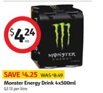 Coles Monster Energy Drink 4 x 500 ml $4.24 half price