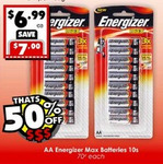 Energizer AA Max Batteries 10pk $6.99 Save $7 @ Franklins