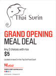 Thai Surin: Rice + 2 Toppings for $5 Hurstville Westfields NSW