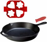 Cast Iron Skillet Fry Pan 30cm (12.5") w/ Silicone Handle Holder & Silicone Egg Ring - $33.99 Delivered @ AU Select Amazon AU