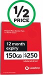 Vodafone $250 Prepaid Plus Starter Pack for $125 (365-Day Expiry with 150GB) @ Woolworths