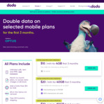 Double Data for The First 3 Months on 2 Mobile Plans: $20/Month for 40GB/Mo (Then 20GB), $30/Month for 80GB (Then 40GB) @ Dodo