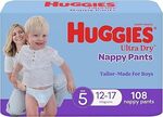 Huggies Ultra Dry Nappy Pants Boys Size 5 2x 54 Pack $45.69 (S&S $41.12, $38.84 Prime) + Delivery ($0 w Prime/$59+) @ Amazon AU