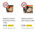 1/2 Price on Haldiram's Frozen & Pantry Items: Spinach Pakora 283g $3, Cocktail Samosa 500g $5.50, Tandoori Nann 16pk $7 @ Coles