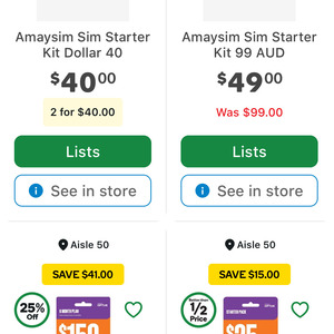 amaysim Prepaid Mobile Starter Packs: $25 for $10, 2-for-$30/$40, $99 for $49, $150 for $109 In-store @ Woolworths