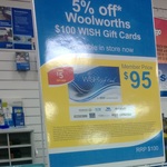 RACV 5% OFF Woolworths $100 Wish Gift Cards= $95