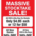 Video Ezy Port Macquarie NSW Stocktake Sale $4.95 Exrentals, 50% off New DVDs & All Games