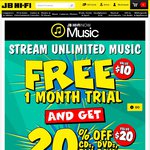 Sign up to JB Hi-Fi Now Music 1 Month for Free and Get 20% off CD'S, DVD'S & GAMES Voucher