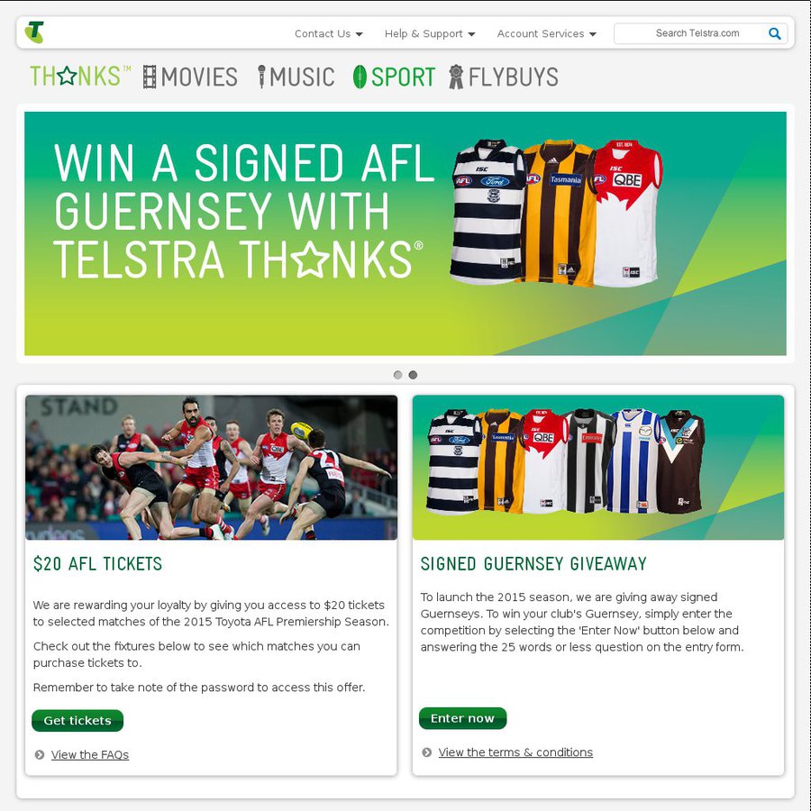 20 AFL Tickets to Selected Games Telstra Customers Only (Plus 2.60