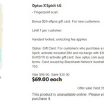 Optus X Spirit 4G (Fingerprint Scan) - $69.00 + Bonus $50 EFTPOS Gift Card (With $30 Recharge) @ Coles