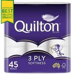 Quilton 3 Ply Toilet Tissue (180 Sheets Per Roll, 11x10cm) 45 Pack $20 ($18 S&S) + Delivery ($0 w/ Prime/ $39 Spend) @ Amazon AU