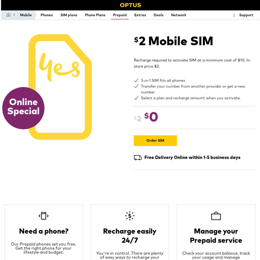 Free Optus $2 Prepaid SIM and Free Delivery @ Optus - OzBargain