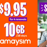 Four 28-Day Renewals of amaysim 10GB/28 Days Mobile Plan $9.95 87% off @ Groupon