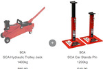 SCA Hydraulic Trolley Jack 1400kg & SCA Car Stands Pin 1200kg Combo $64.99 + Delivery ($0 C&C) @ Supercheap Auto