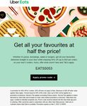 50% off on Your Next 3 Orders (up to $50 Per Order, Excludes Delivery and Service Fees) @ UberEats