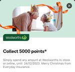 Bonus 5000 Everyday Rewards Points with $0.01 Minimum Spend at Woolworths for Everyday Insurance Customers