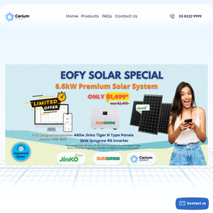 [VIC] 6.6kW Solar Energy System, Jinko 440W Panels, 5kW Sungrow Inverter $2,899 (Upfront: $1,499, Was $2,499) @ Cerium Energy