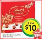 150g Lindt Chocolate Boxes 2 for $10.00 at Woolworths (save $13.00)