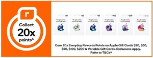 Earn 20x Everyday Rewards Points on Apple Gift Cards (Limit 10 Cards Per Day) @ Woolworths (In-Store Only)