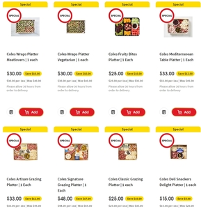 Various Discounted Food Platters $15-$48 ($5-$17 off, Minimum Order $50) + Delivery ($0 C&C/ $250 Order) @ Coles Online