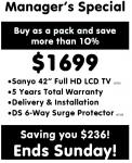 Sanyo 42" Full HD TV + 5 Years Warranty + Delivery & Installation + 6-Way Surge Protector