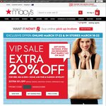 Macy's VIP Sale - Extra 20% off Apparel, Home & Jewellery, 10% off Watches, Electronics, etc