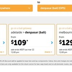 Perth to Bali $89, Adel to Bali $109, Melb to Bali $129 @ Tiger Air